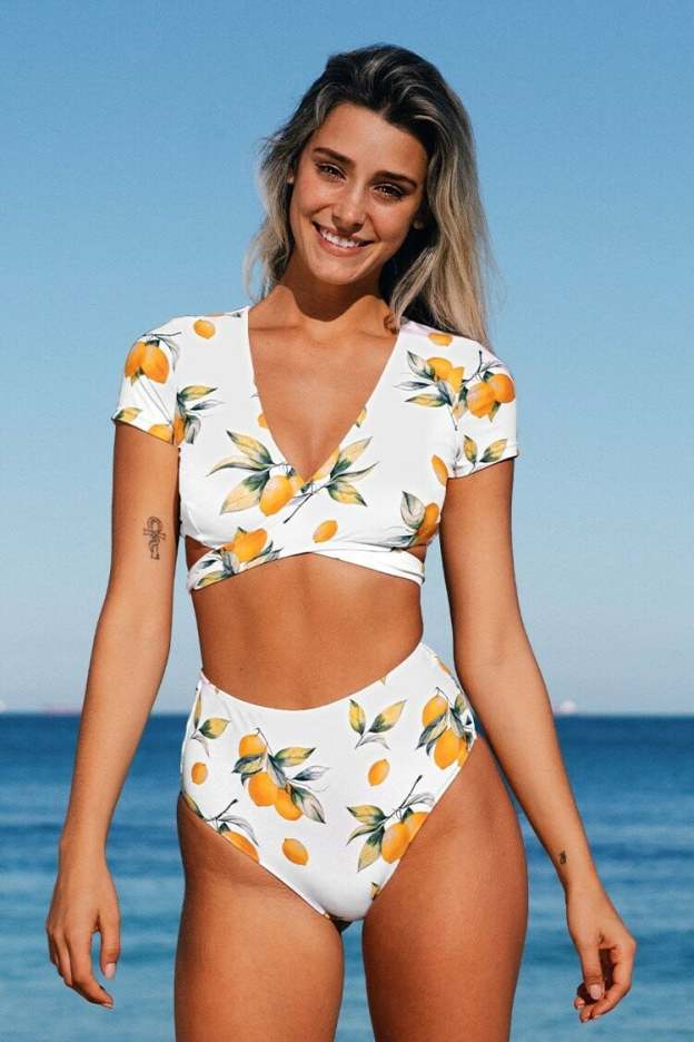 Amina Fruit Print Wrap High Waisted Bikini