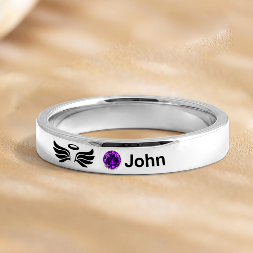 Personalized Memorial Birthstone And Name Ring