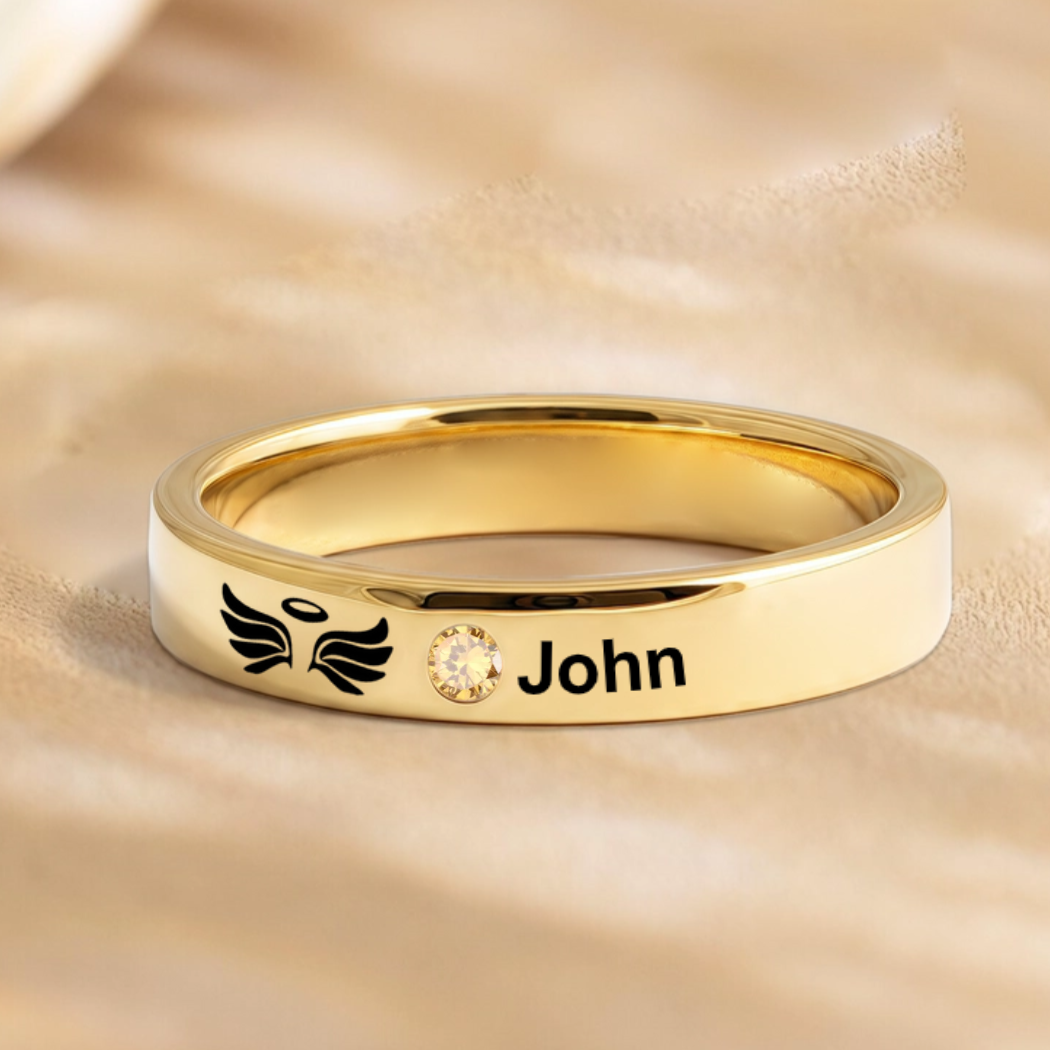 Personalized Memorial Birthstone And Name Ring