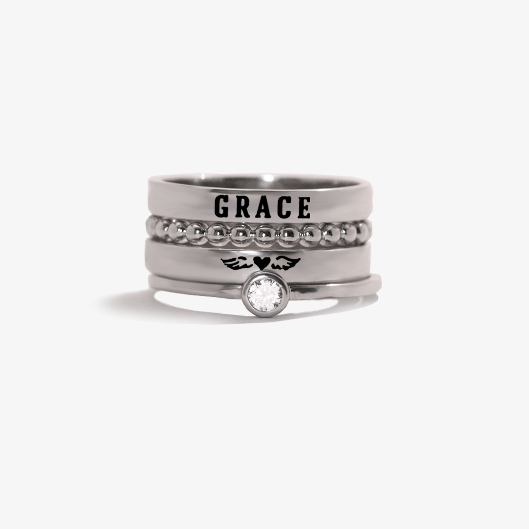For Memorial son - Mama Of An Angel Custom Name Stacked Ring - 4 Rings Set