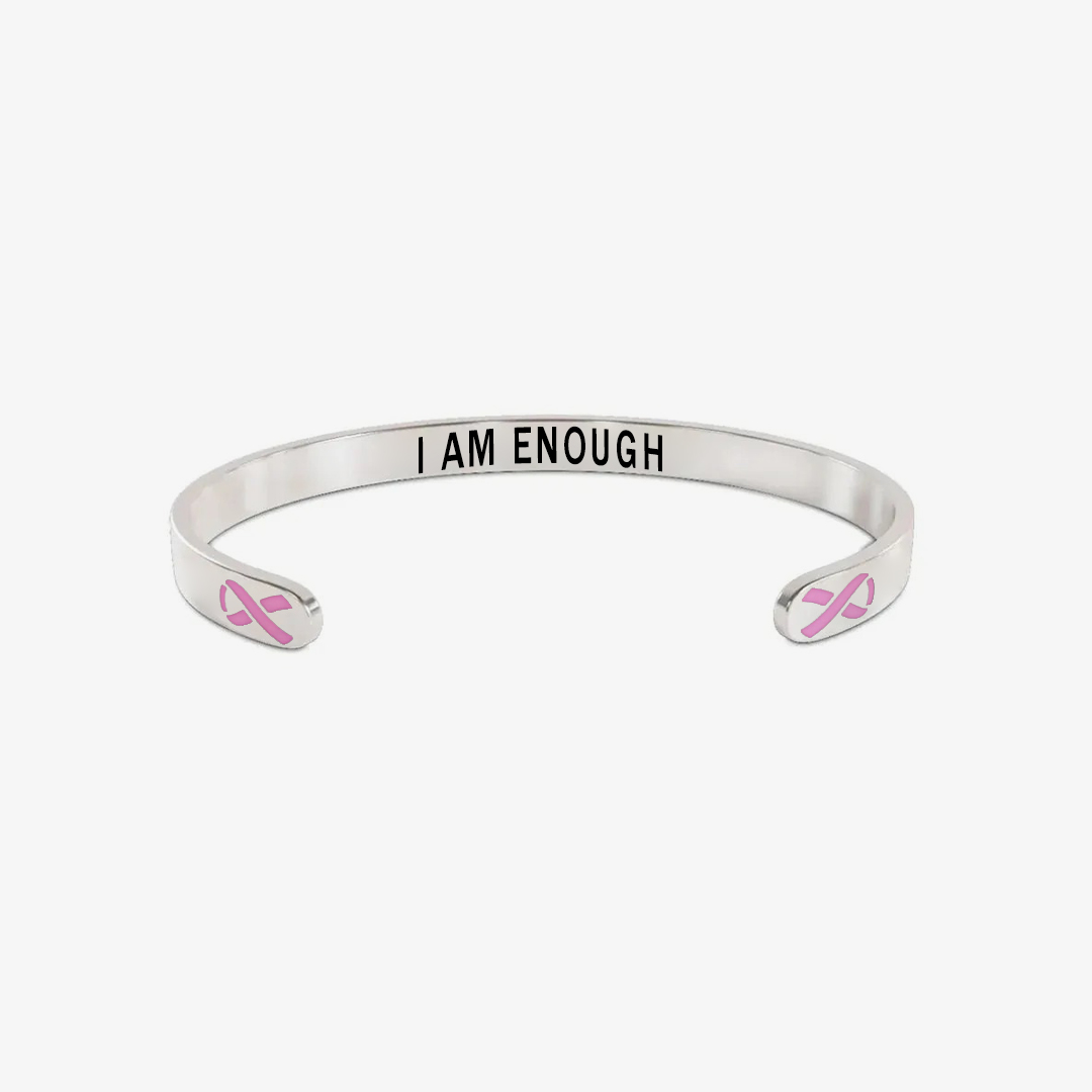 Breast Cancer Awareness-I Am Enough Pink ribbon thin Bracelet