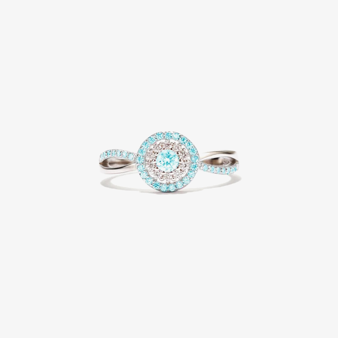 Ovarian Cancer Awareness-Teal Round Diamond Infinity Ring