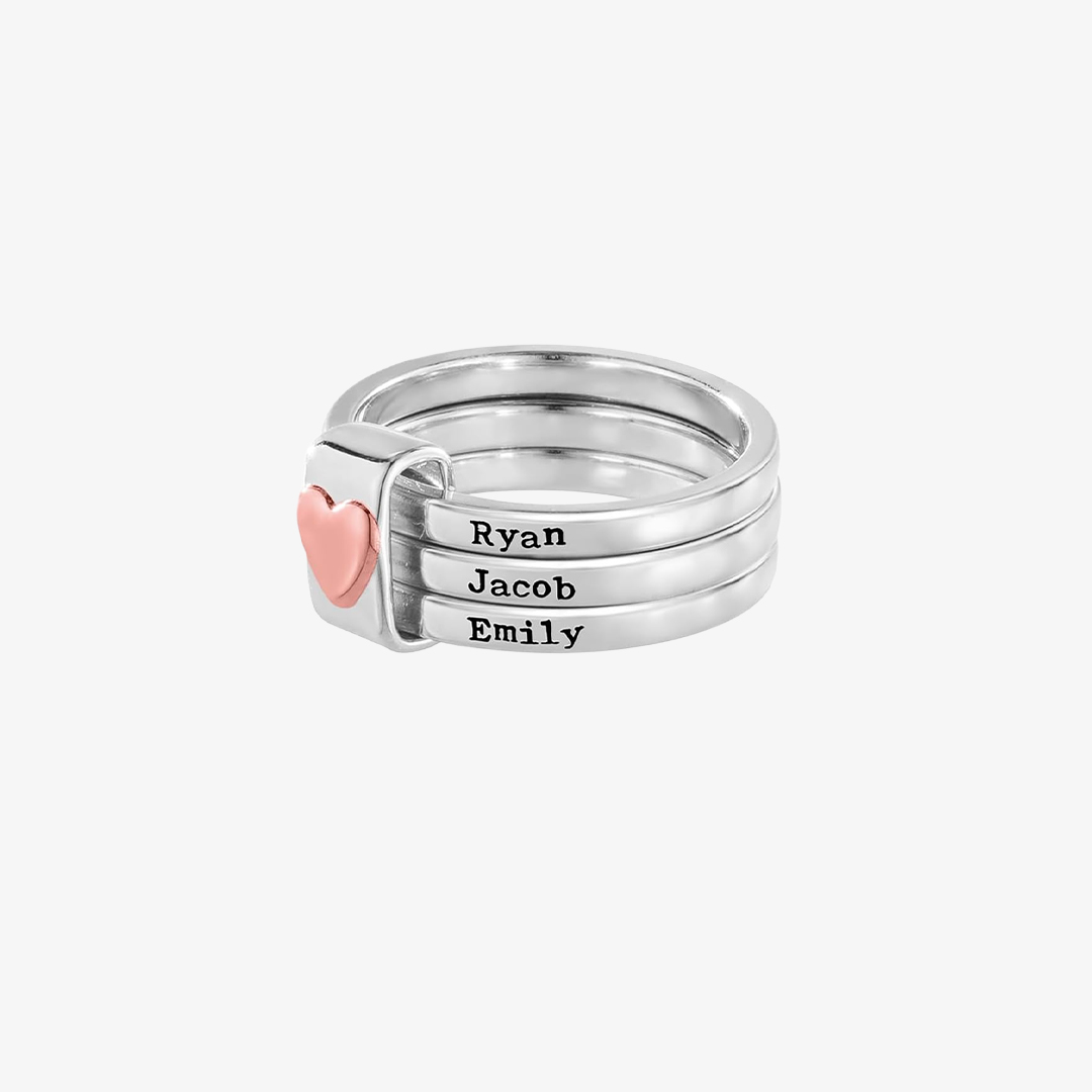 Your names close to my heart-Heart Name Customized Stacking family ring