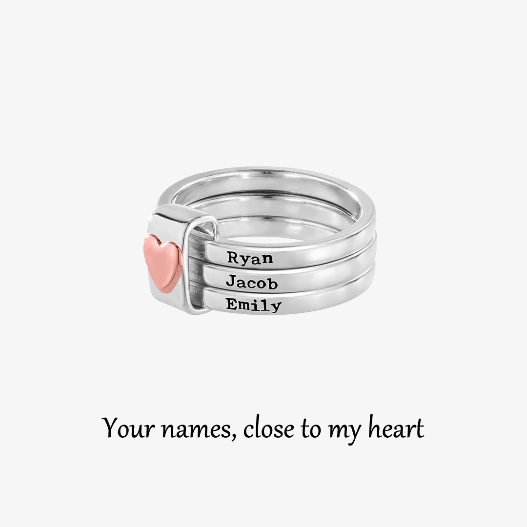 Your names close to my heart-Heart Name Customized Stacking family ring