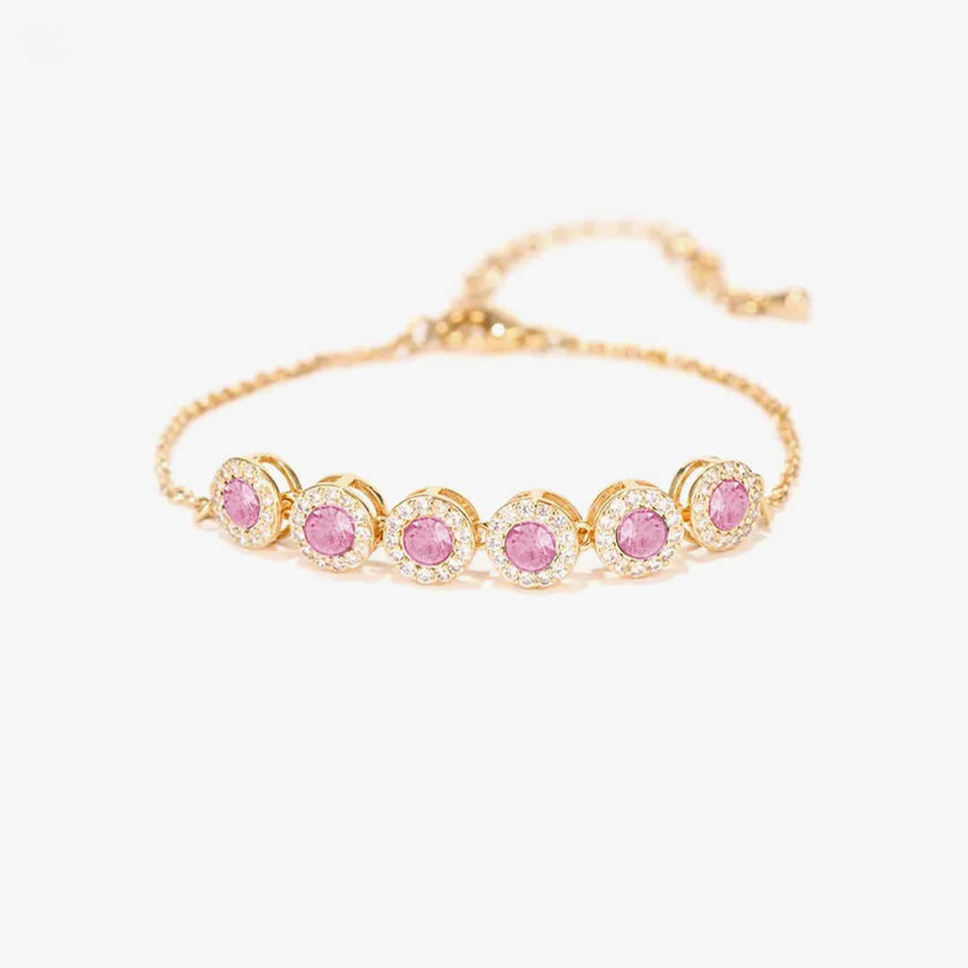 Breast Cancer Awareness Pink Round Diamond Power Bracelet