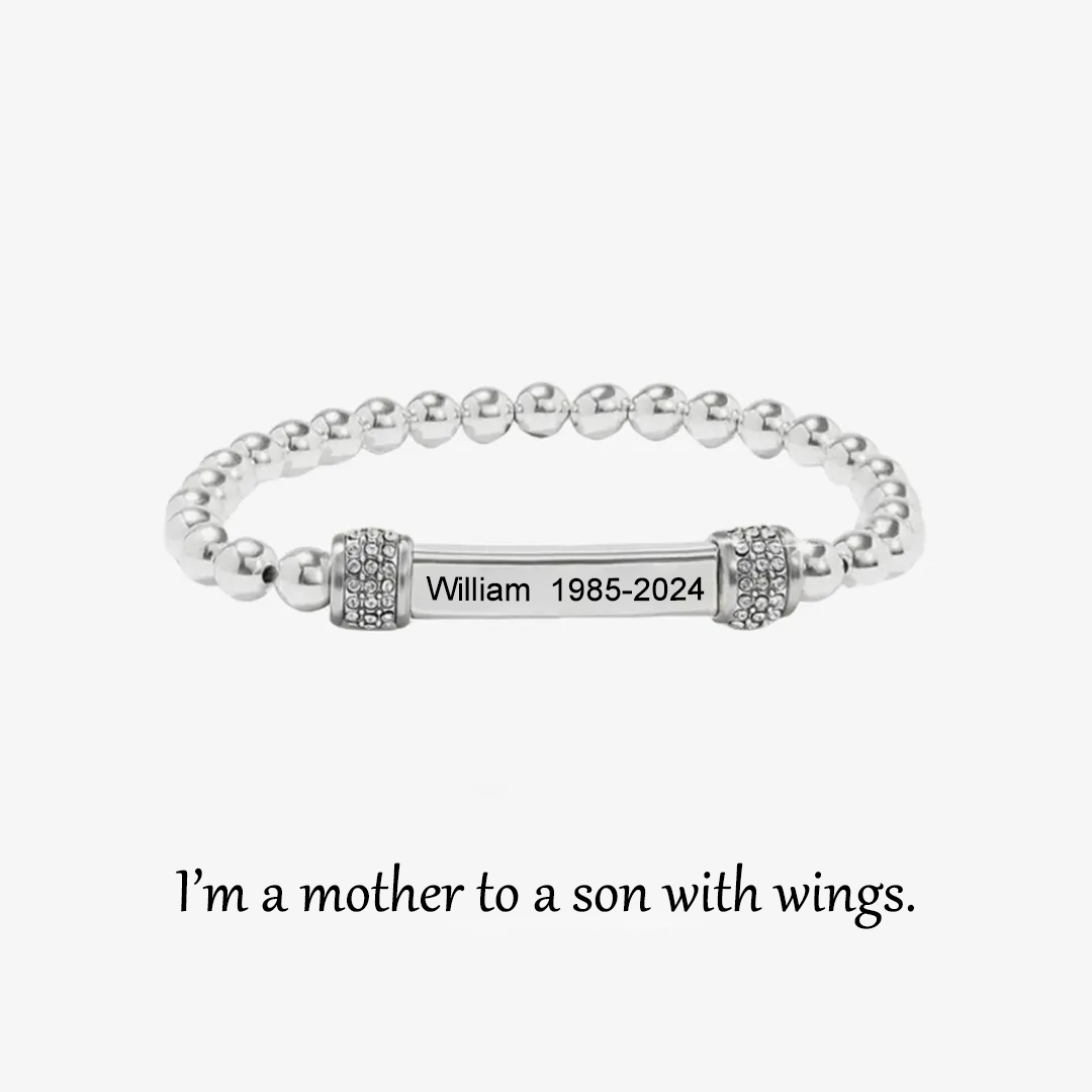 For Memorial -I am a mother to a son with wings Custom Name Bead Bracelet