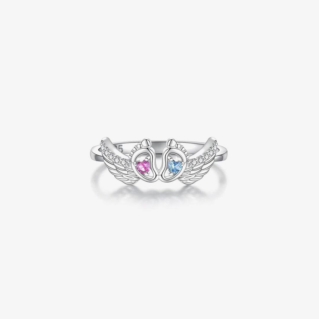 For Memorial - Mama Of An Angel Pink&Blue foot wing ring