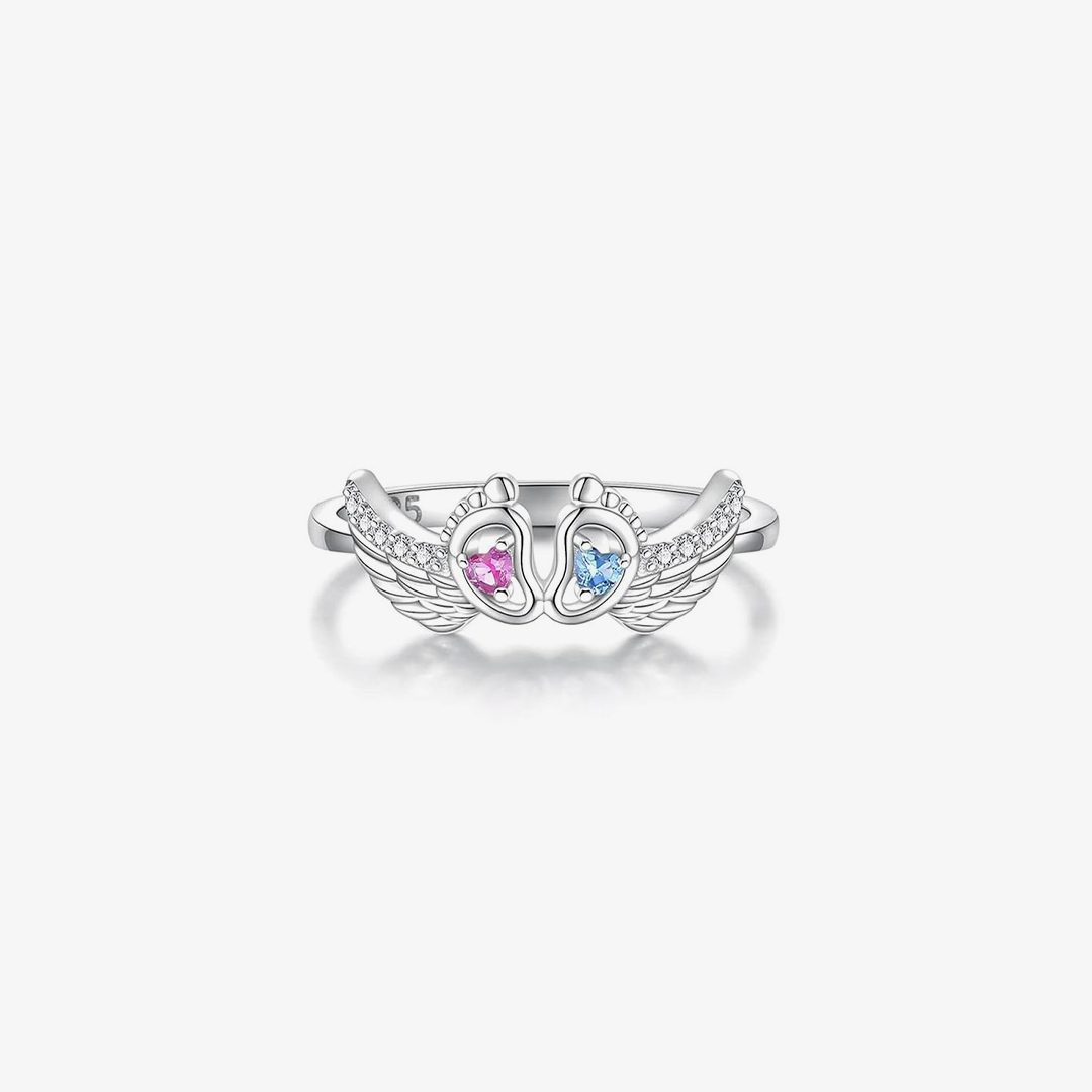 For Memorial - Mama Of An Angel Pink&Blue foot wing ring