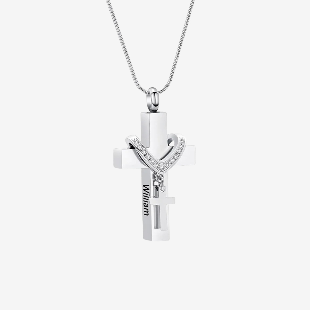 Custom Pet Name Cross Pendant Urn Necklace