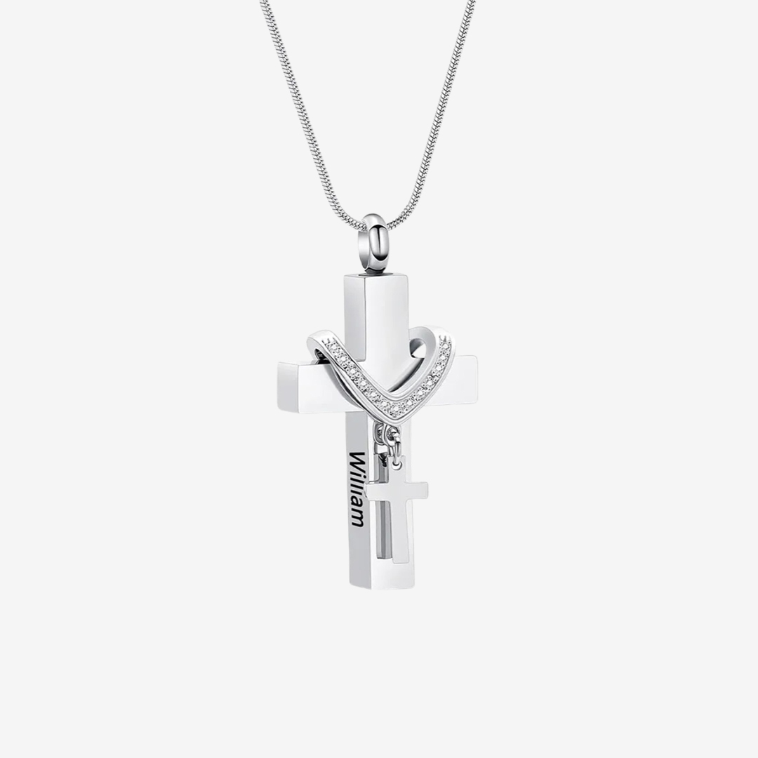 Custom Pet Name Cross Pendant Urn Necklace
