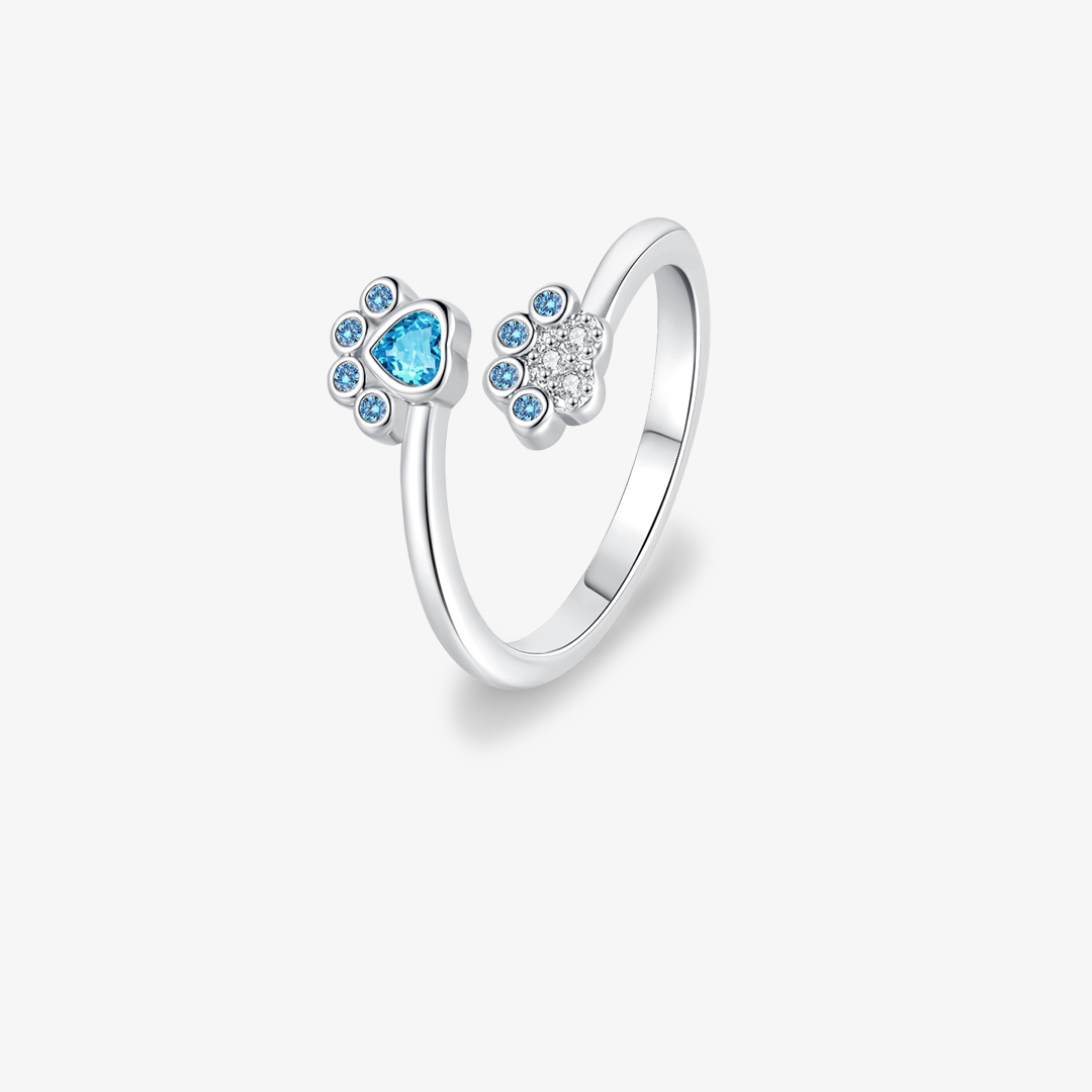 For Memorial-To My Furbaby in Heaven Blue Paw Print Ring