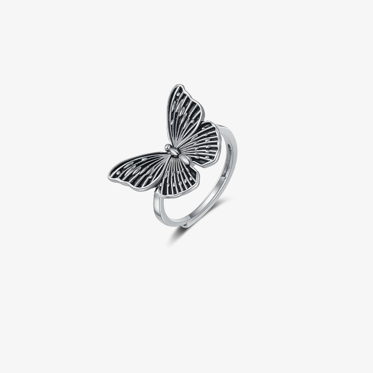 For Memorial-Black Butterfly Adjustable Ring