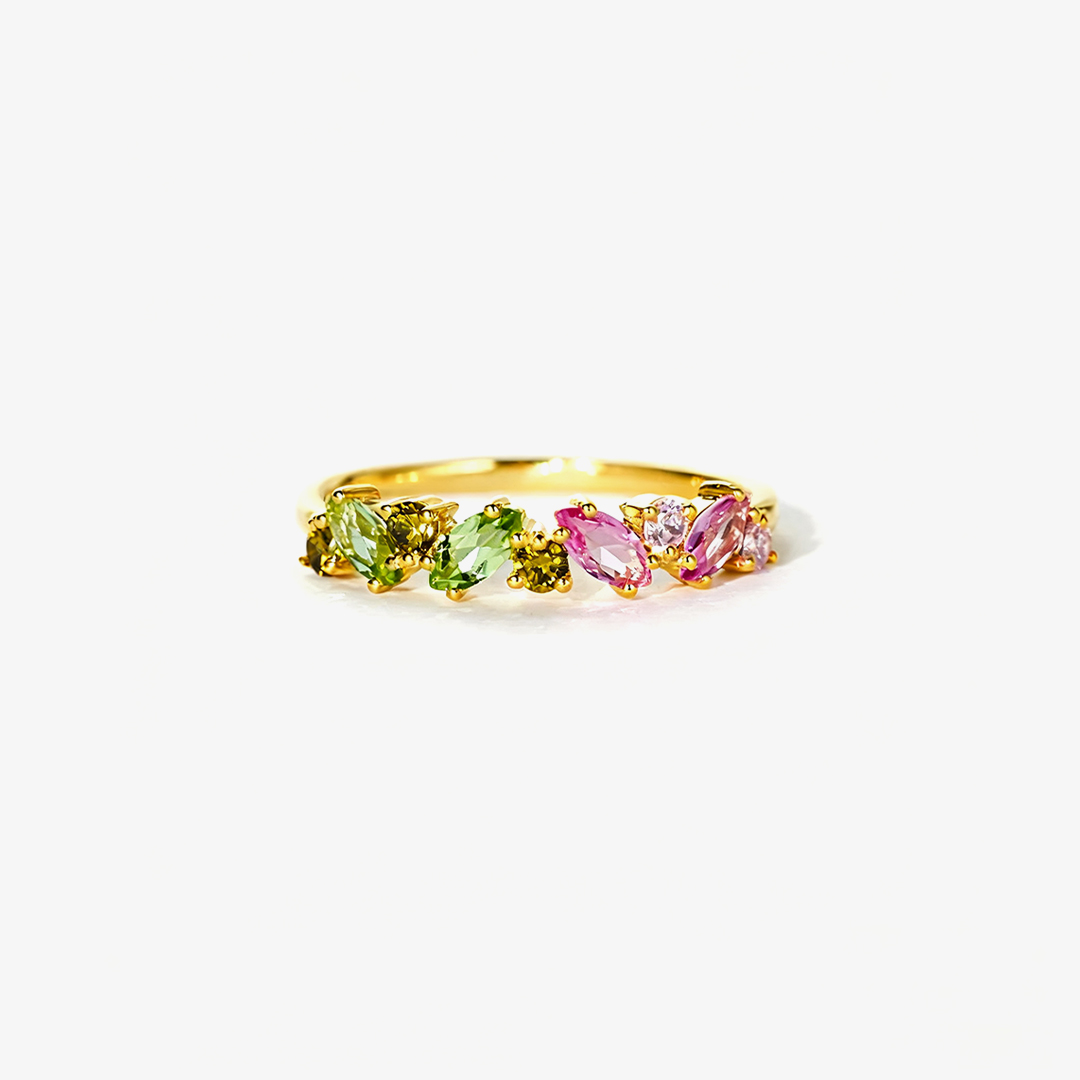 Breast Cancer Awareness-Pink green oval diamond ring