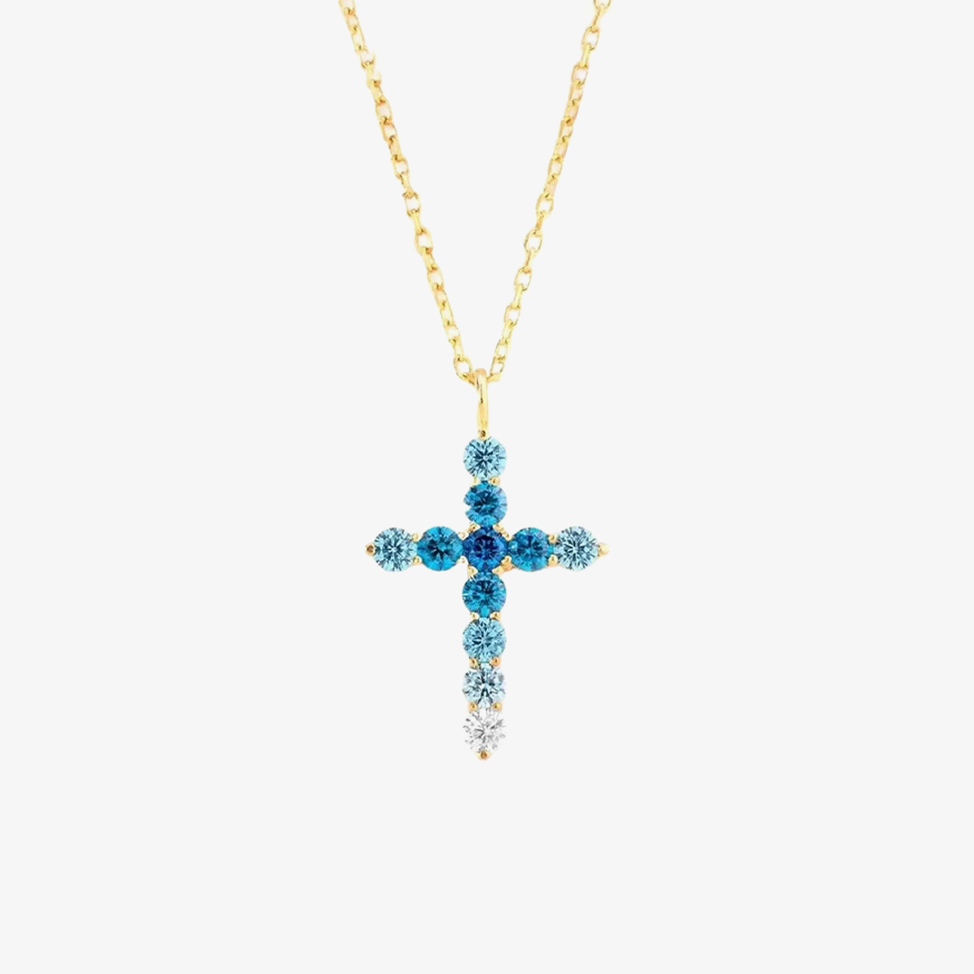 Autism Awareness-Blue Gradient Cross Necklace