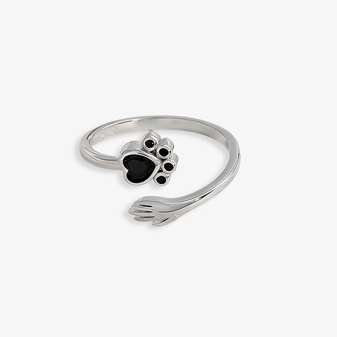 For Pet - Personalized Pet Paw Sterling Silver Hug Ring