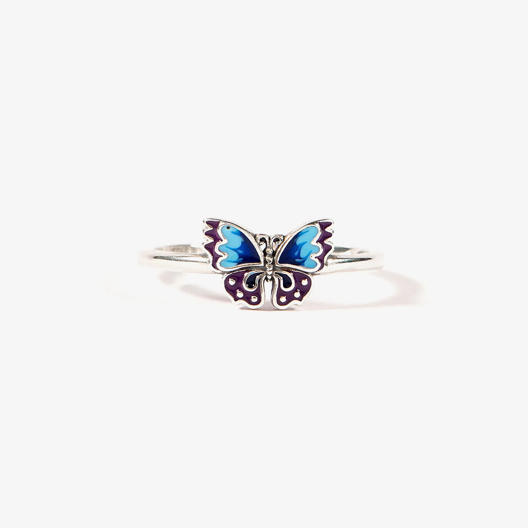For Memory-Blue Enamel Butterfly Open Ring