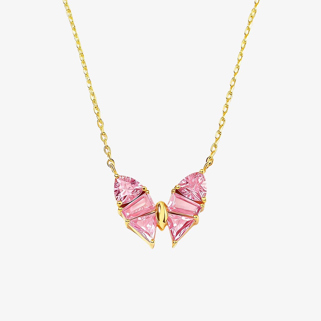 S925 Pink Diamond Butterfly Necklace