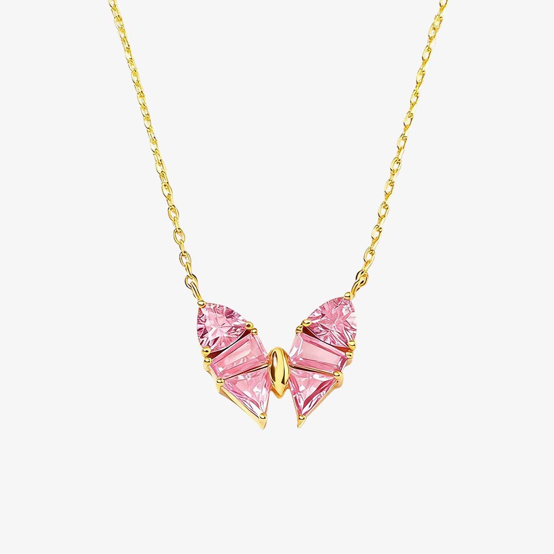S925 Pink Diamond Butterfly Necklace