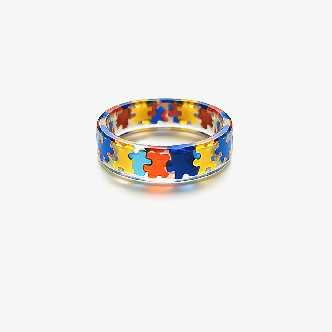 Autism Awareness-Transparent Resin Puzzle Ring