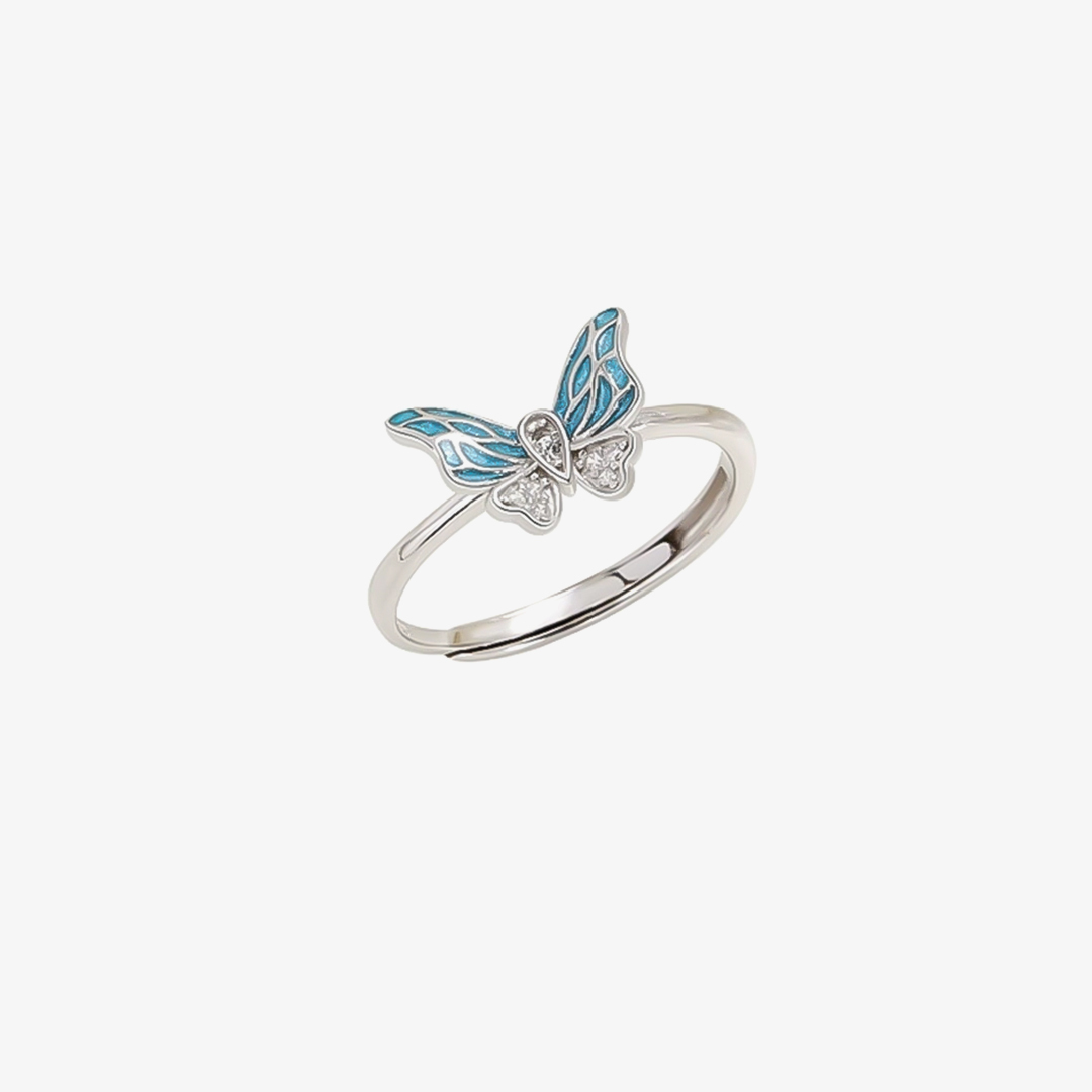 For Memory-Half Blue Butterfly Adjustable Ring