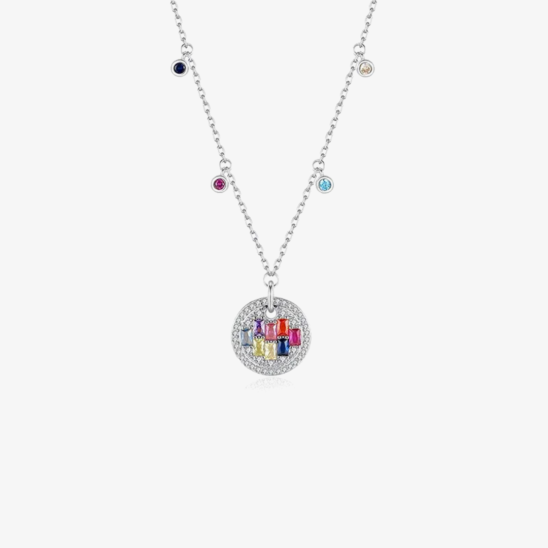 Autism Awareness-Round Disc Colorful Diamond Necklace