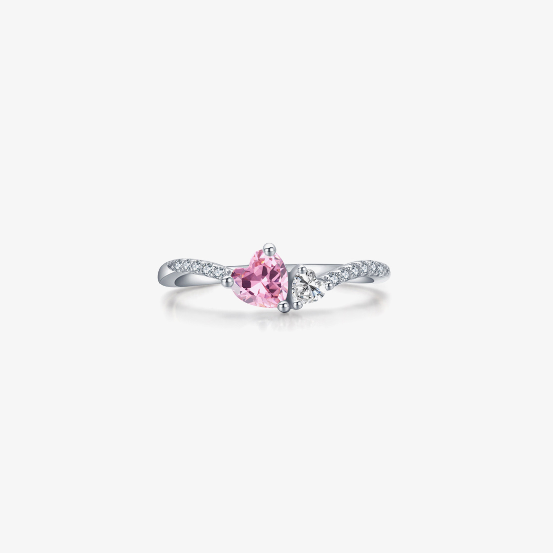 Breast Cancer Awareness-Pink Diamond Big & Small Heart Ring