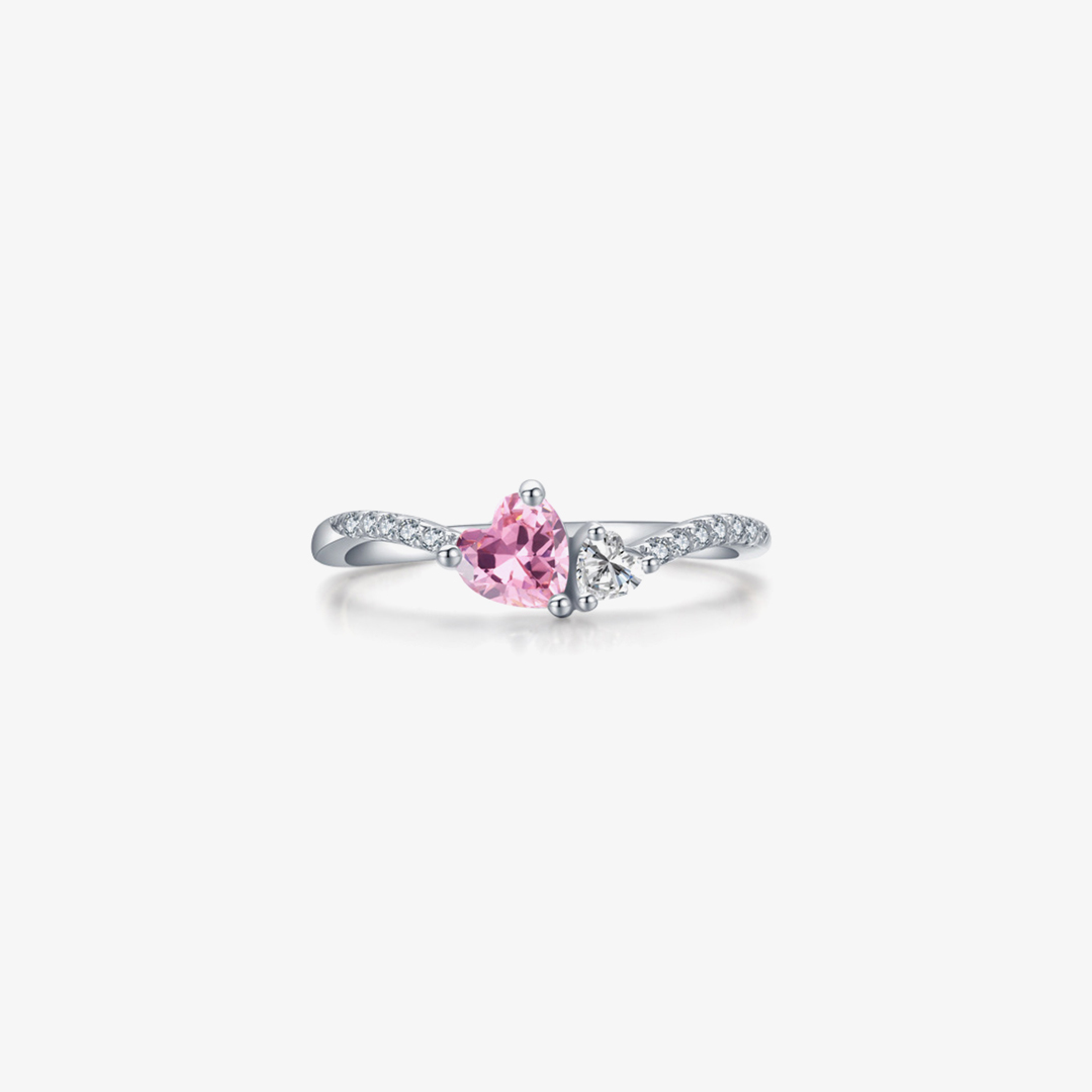 Breast Cancer Awareness-Pink Diamond Big & Small Heart Ring