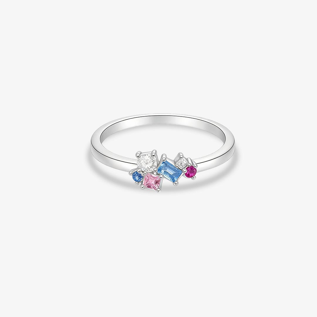 For Memory-Pink Blue Irregular Diamond Ring
