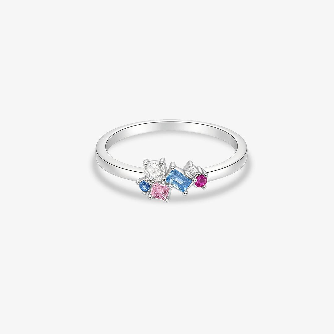 For Memory-Pink Blue Irregular Diamond Ring
