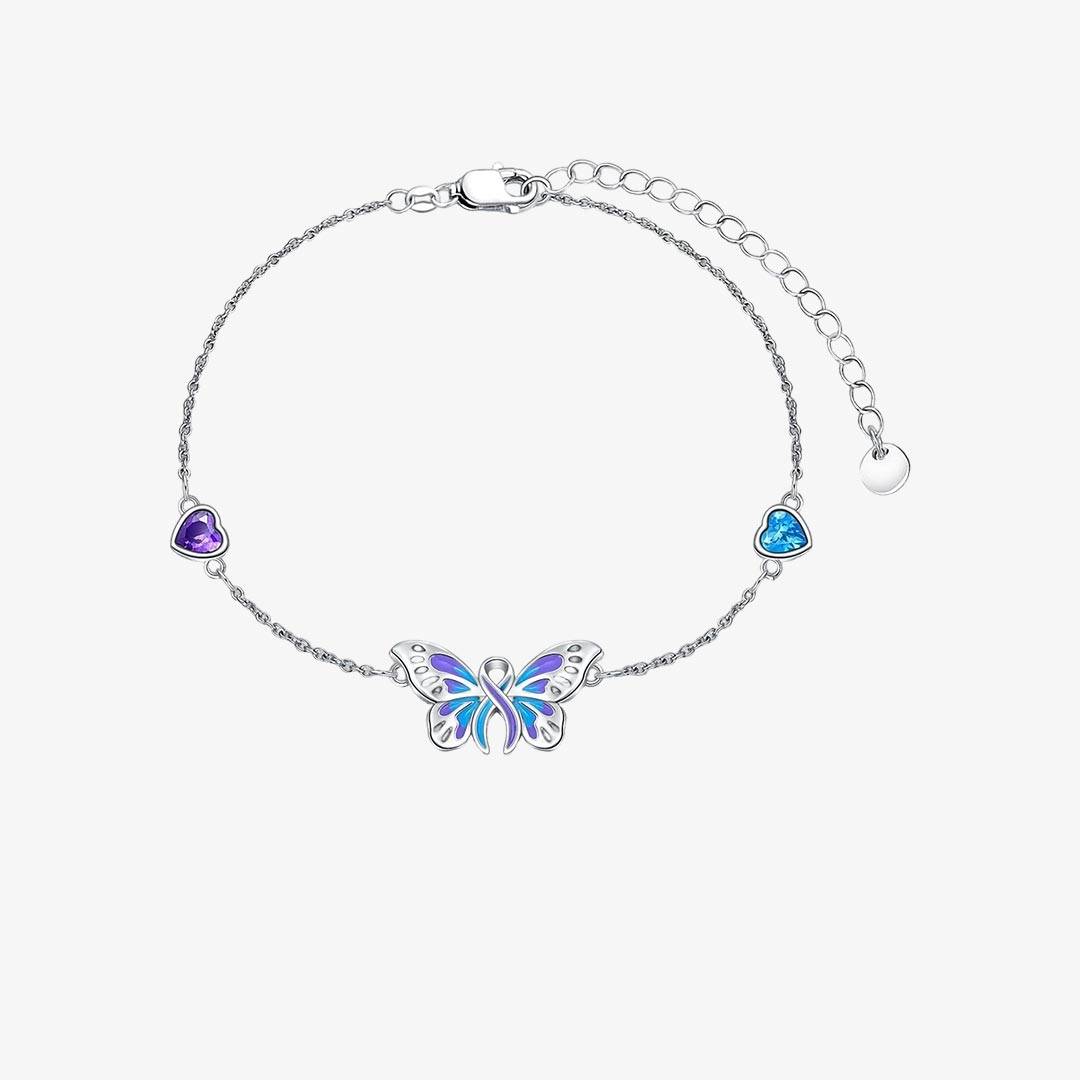 Suicide Prevention Awareness-Butterfly Purple Blue Ribbon Bracelet