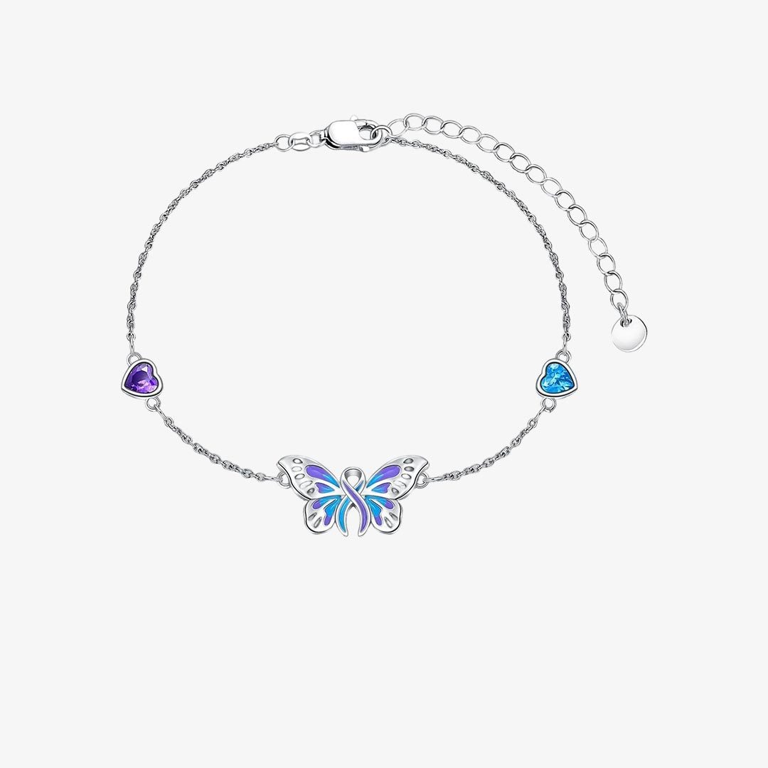 Suicide Prevention Awareness-Butterfly Purple Blue Ribbon Bracelet