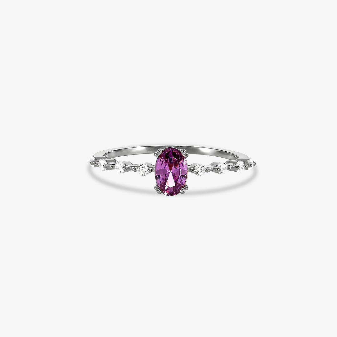 Alzheimer Dementia Awareness-Oval Purple Diamond Ring