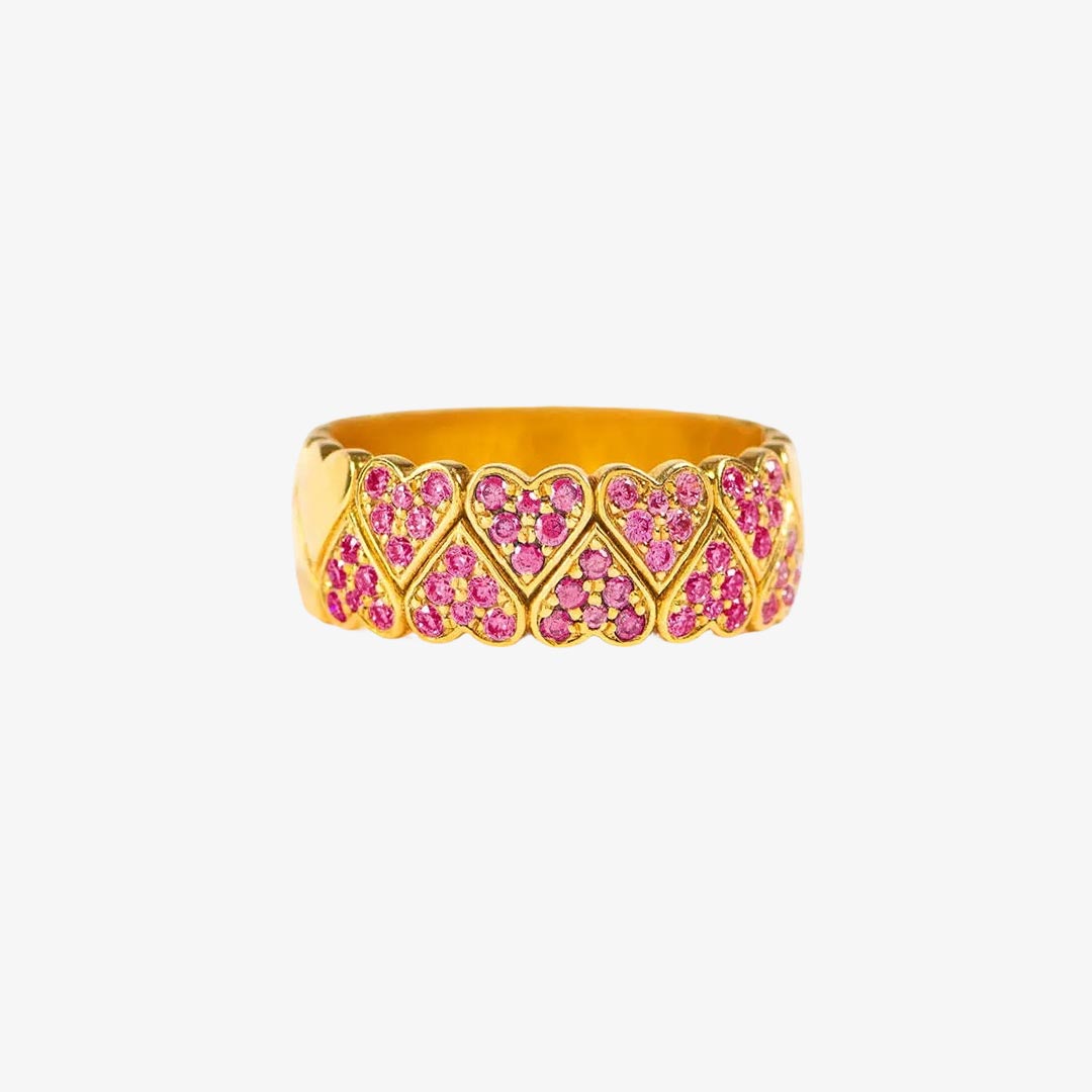 Breast Cancer Awareness-Two Row Pink Heart Open Wide Ring