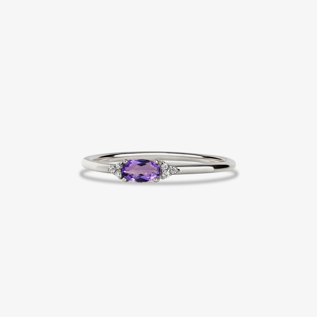 Alzheimer Dementia Awareness-Purple Oval Diamond Slim Ring