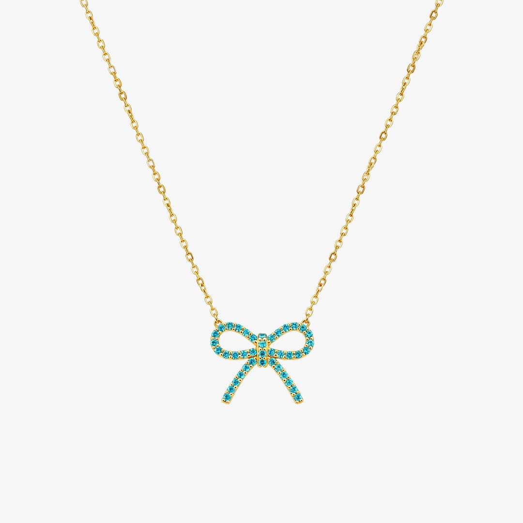 Ovarian Cancer Awareness-Blue Bowknot Necklace