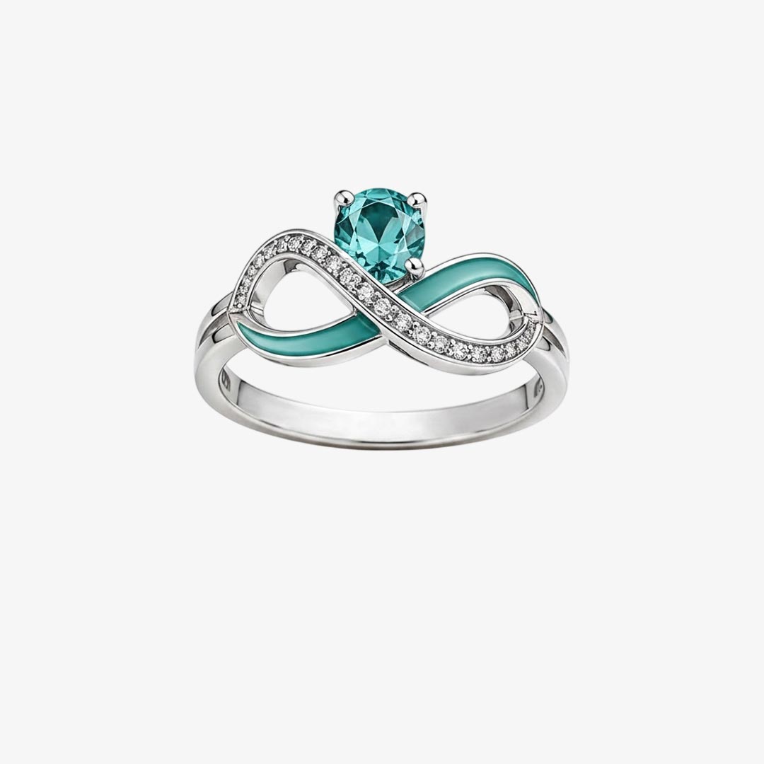Ovarian Cancer Awareness-Teal Infinity Diamond Ring