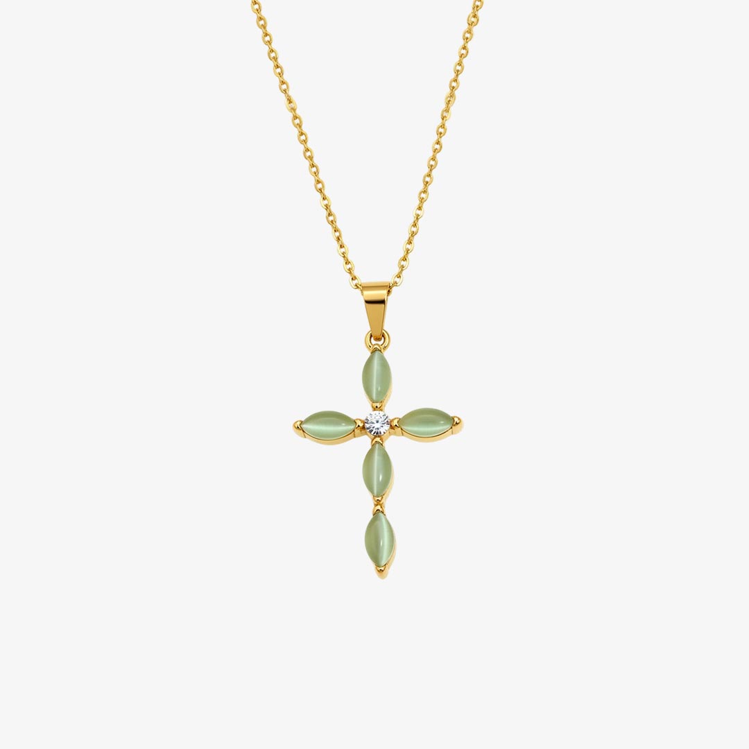 Ovarian Cancer Awareness-Green Jade Cross Necklace