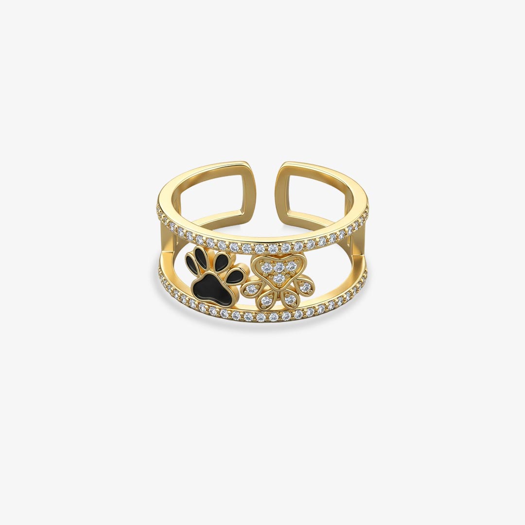 For Memorial-Black Claw Print Double-Bar Open Ring