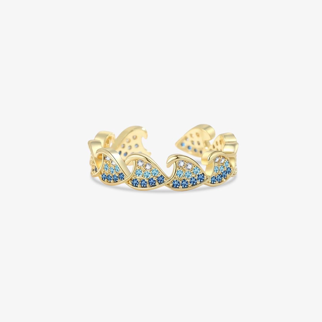 For Self-Blue Diamond Wave Open Ring