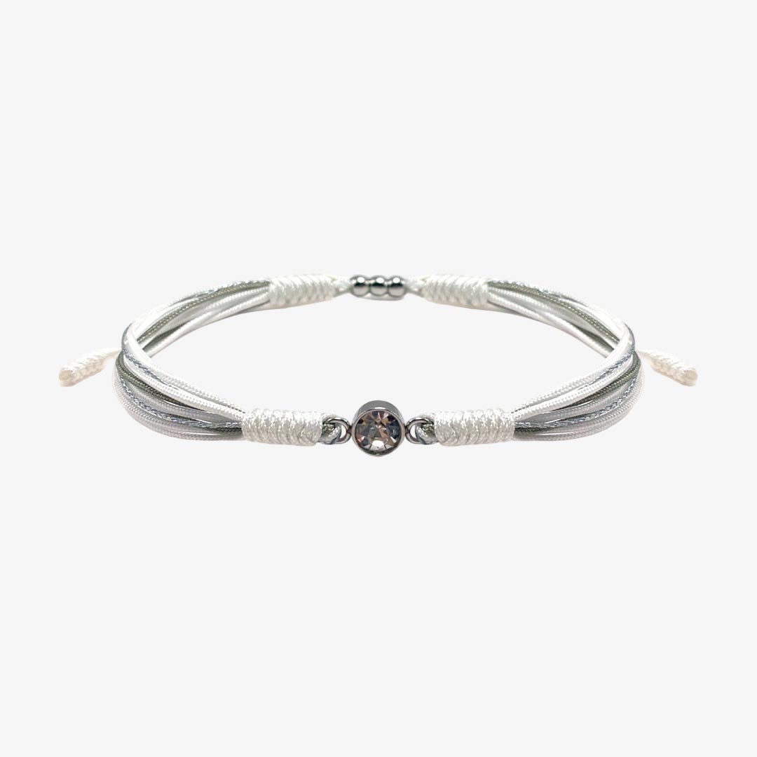 Brain Tumor Awareness-Gray & White Round Diamond Bracelet