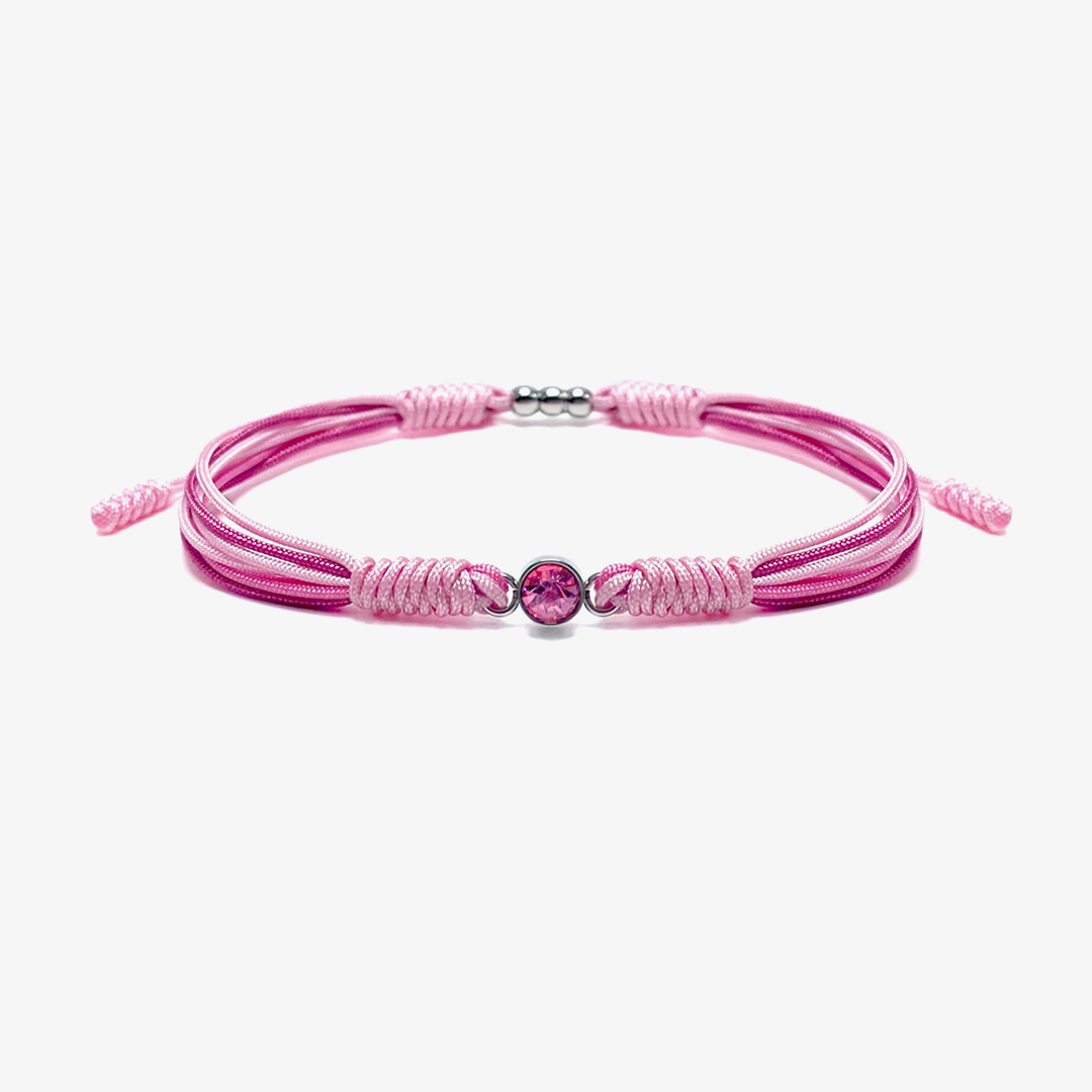 Breast Cancer Awareness-Pink Round Diamond Cord Bracelet