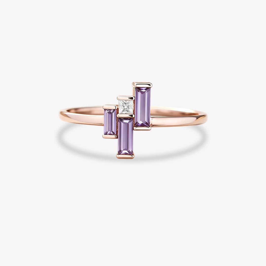 Alzheimer Awareness -Purple Step Diamond Ring