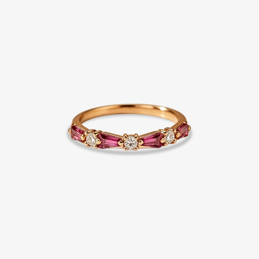 Breast Cancer Awareness -Pink Spaced Round Diamond Ring