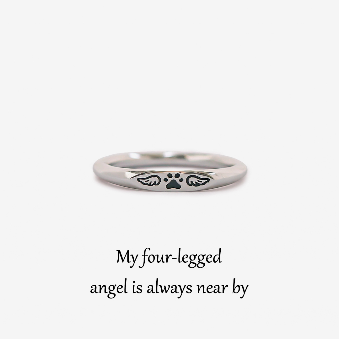 FOR MEMORIAL - My Four-legged Angel is Always Near By Tiny Paw With Wings Ring
