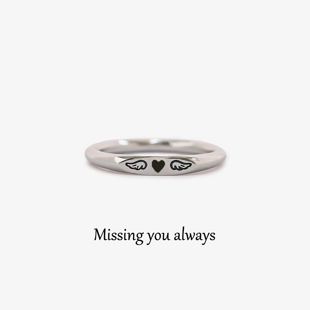 For Memorial - Tiny Heart With Wings Ring