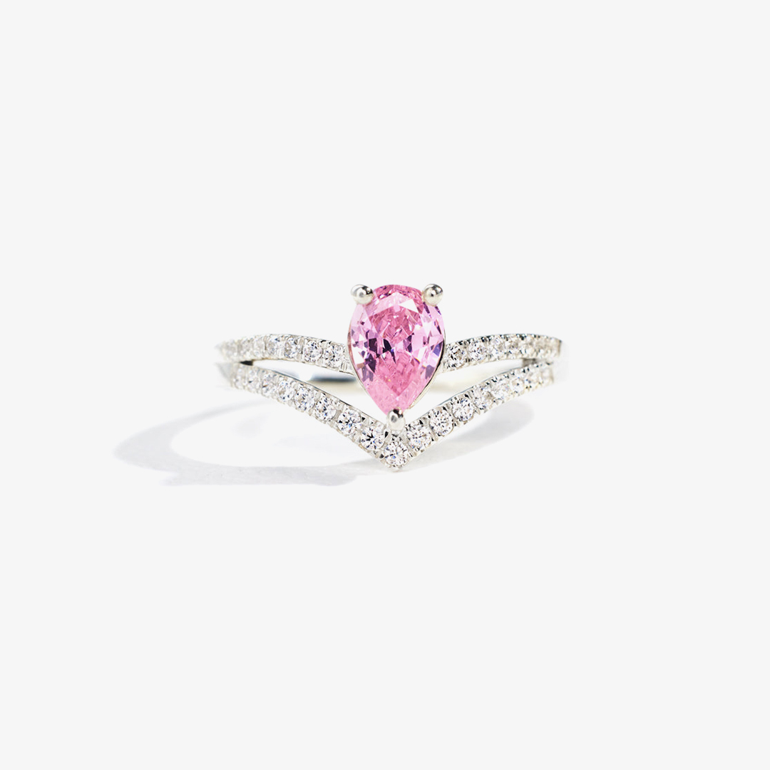 S925 Pear Cut Breast Cancer Awareness Ring