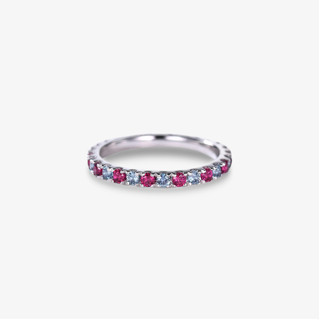 Diabetes Awareness Gift Blue&Red Diamonds Ring