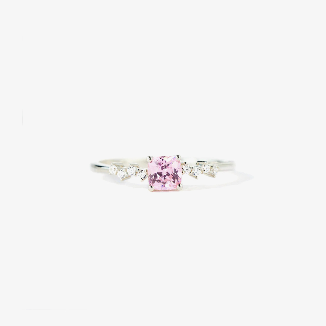 Breast Cancer Awareness Pink Sapphire Square Ring