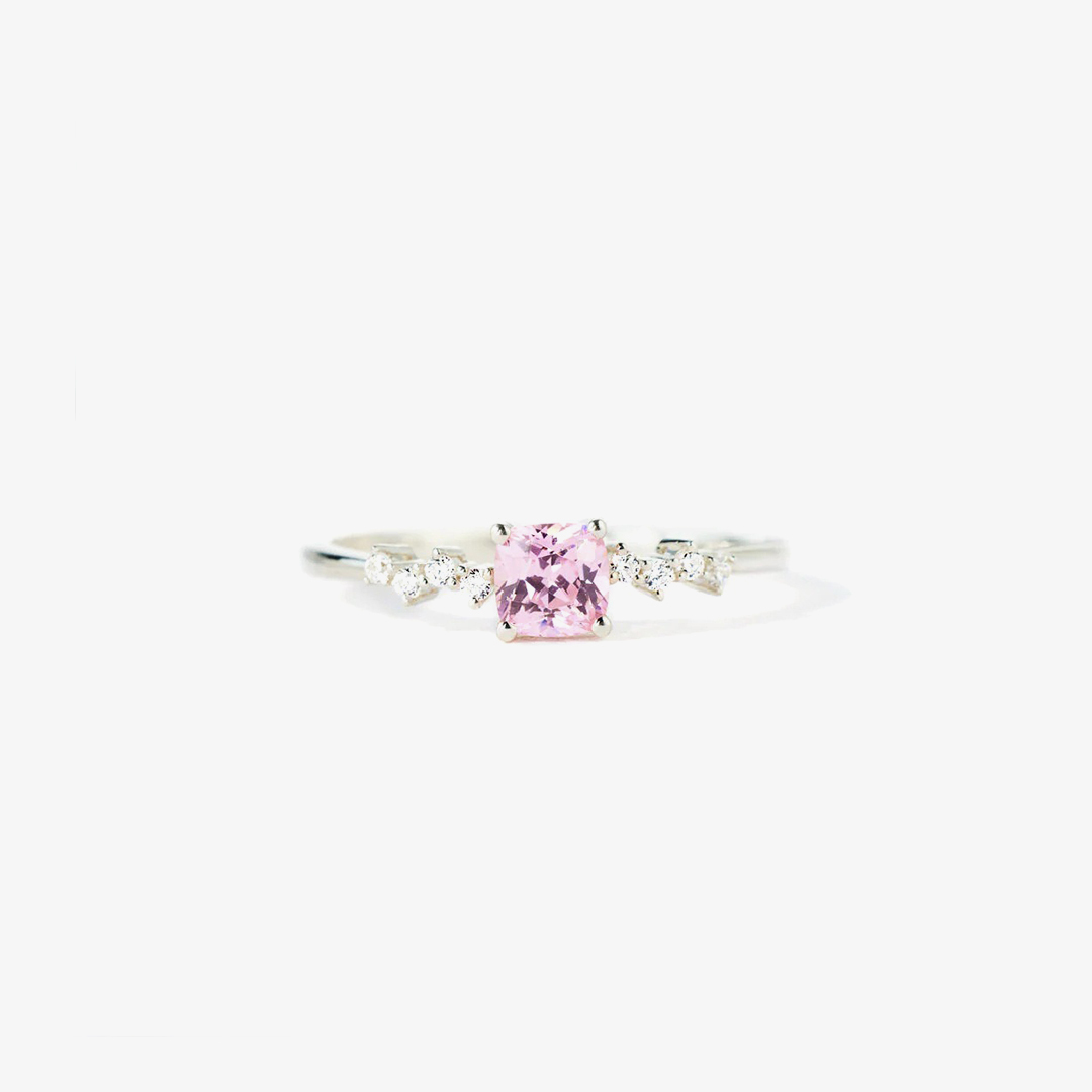 Breast Cancer Awareness Pink Sapphire Square Ring