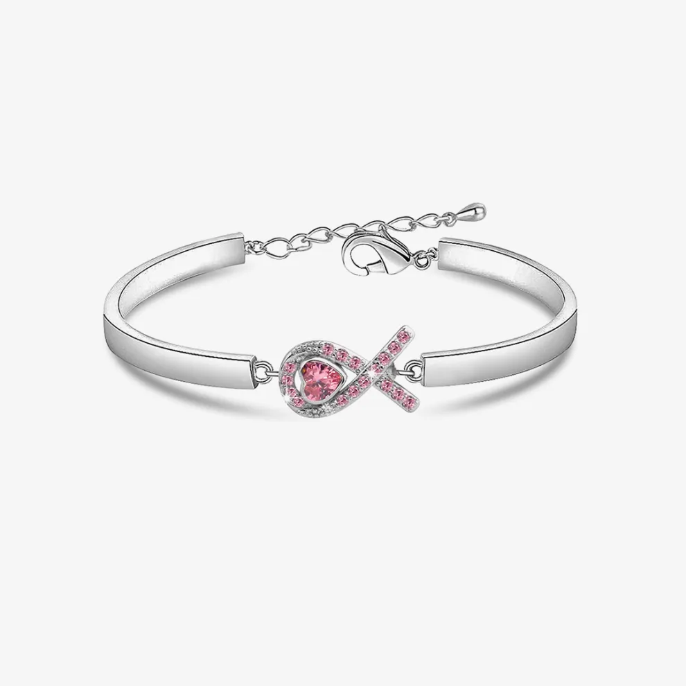 Breast Cancer Awareness-It is ok to not be ok Pink Heart Ribbon Bracelet
